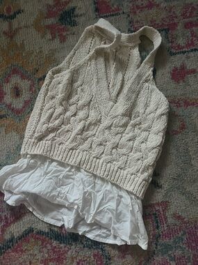 Anthropologie Cream Cable-Knit Halter Sweater Tank S